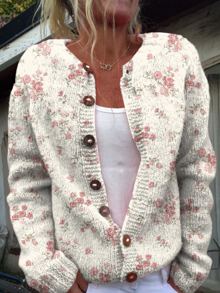 Ariadne | Vintage Flower Art Cardigan in Pink Rosebud