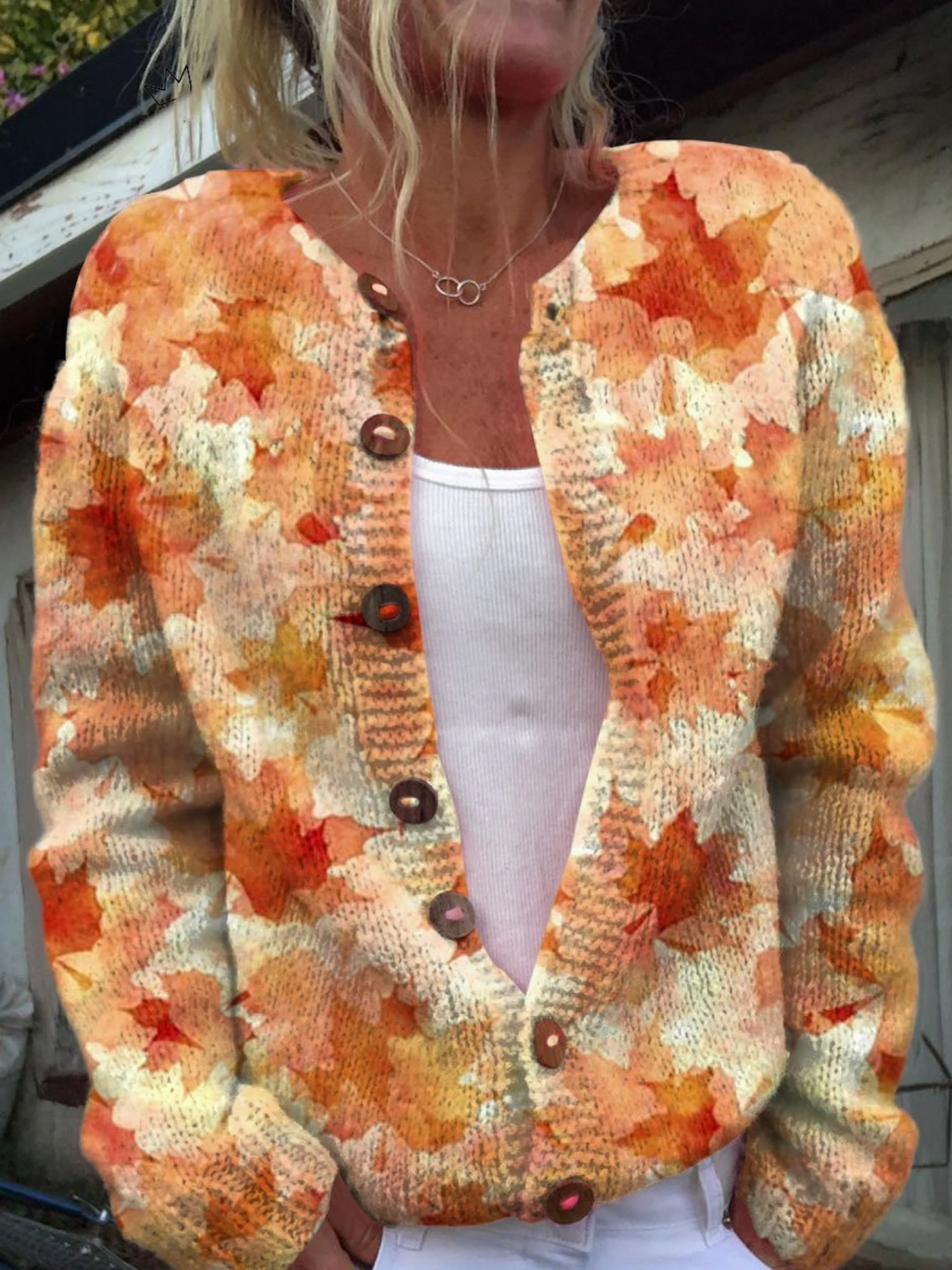 Ariadne | Vintage Flower Art Cardigan in Autumn Maple