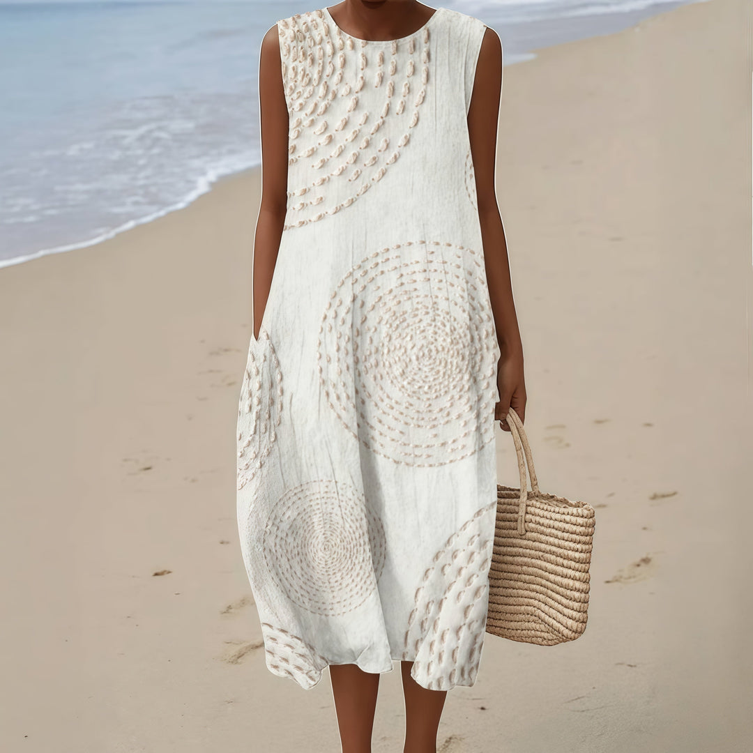 White Dotted Spiral Textured Midi Dress