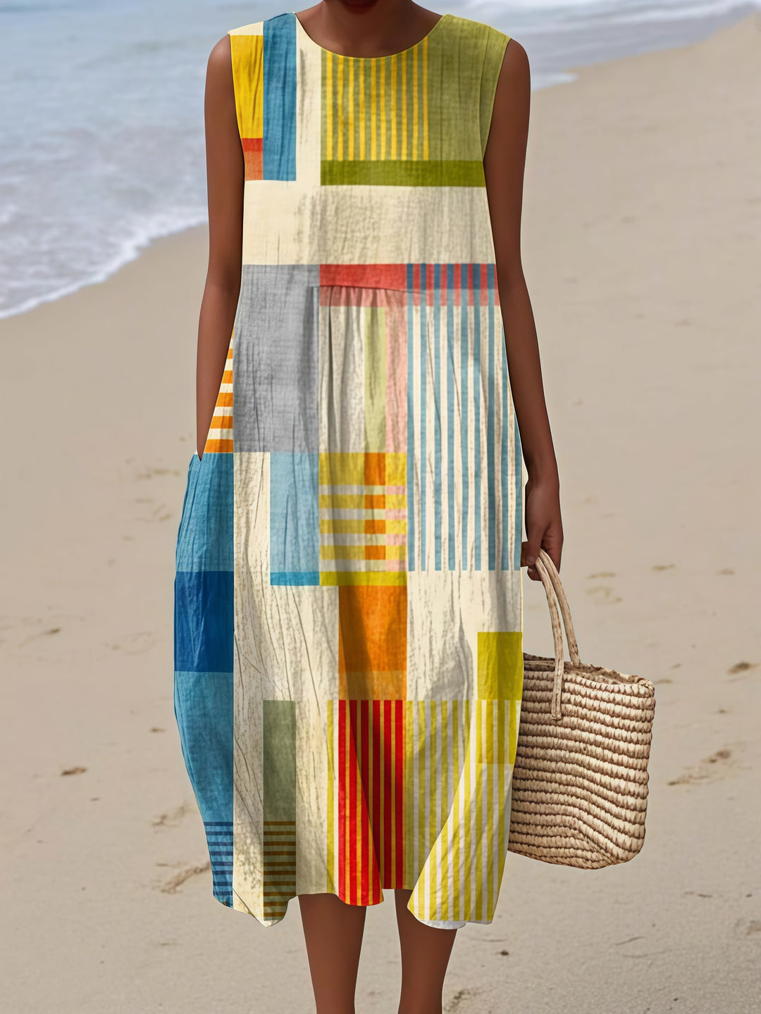 Colorful Geometric Stripes Midi Dress