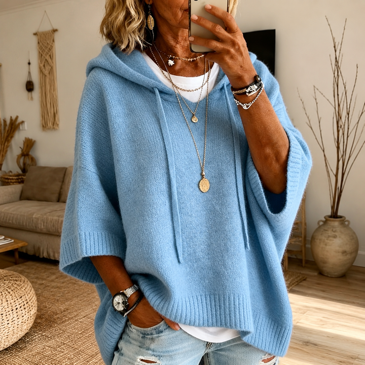 Violetta | Cozy Hooded Poncho in Sky Blue
