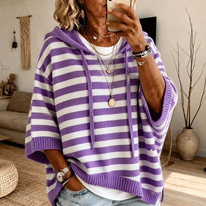 Violetta | Cozy Hooded Poncho in Purple Stripe