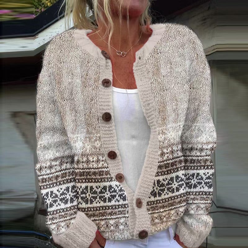 Liliana Fair Isle cardigan in Oatmeal