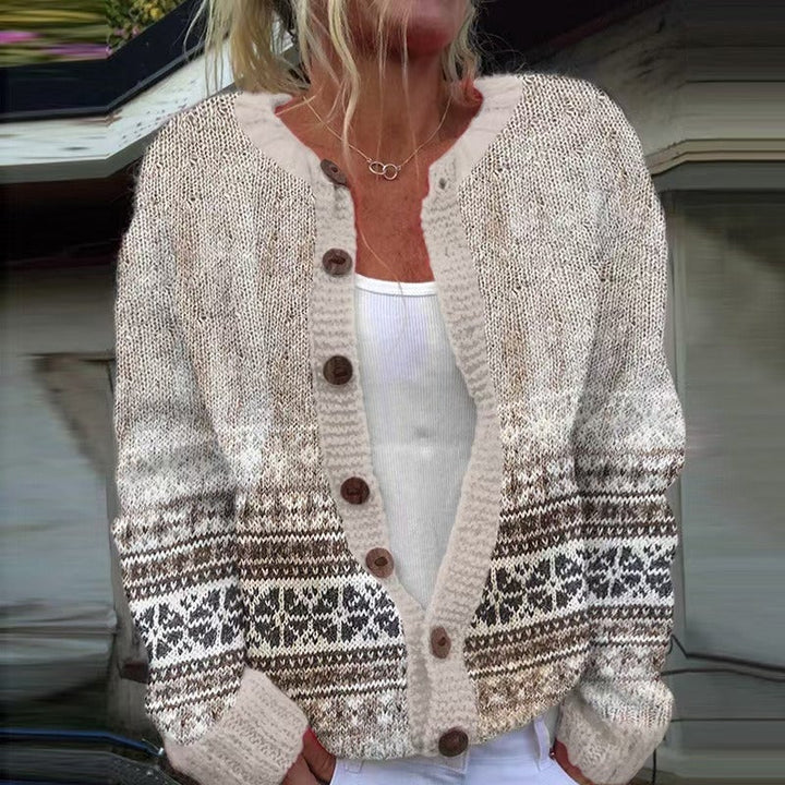 Liliana Fair Isle cardigan in Oatmeal