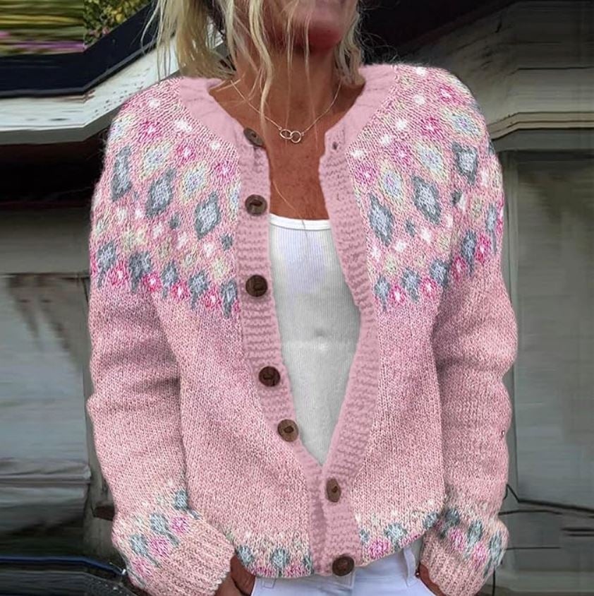 Liliana Fair Isle cardigan in Blush Pink