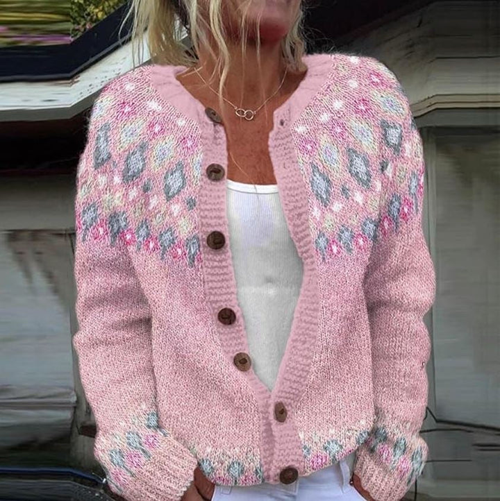 Liliana Fair Isle cardigan in Blush Pink