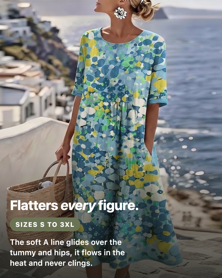 Julissa floral dress flatters every figure, sizes S to 3XL